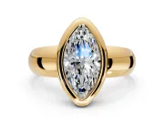 Solitaire Engagement Ring Setting for Marquise Center with Wide Band and Bezel Head in Yellow Gold