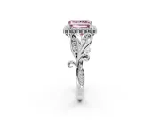 Halo Engagement Ring Setting for Fancy Pink Princess Cut Center with Leaf Motif Split Shank and Prong Head in Platinum