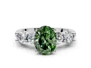 5 Stone Engagement Ring Setting for Fancy Green Oval Center with Graduated Accents and Prong Head in Sterling Silver