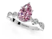 Solitaire Engagement Ring Setting for Fancy Pink Pear-Shaped Center with Milgrain Bezel Accents and Prong Head in Platinum