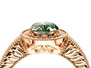 Milgrain Halo Engagement Ring Setting for Fancy Green Oval Center with Pave Band and Prong Head in Rose Gold