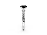 Solitaire Engagement Ring Setting for Fancy Black Round Cut Center with Partway Pave Band and Prong Head in Sterling Silver