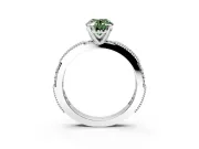 Solitaire Engagement Ring Setting for Fancy Green Oval Center with Milgrain-Edged Pave Band and Prong Head in Sterling Silver