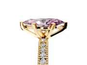 Solitaire Engagement Ring Setting for Fancy Pink Marquise Center with Milgrain-Edged Pave Band and Prong Head in Yellow Gold