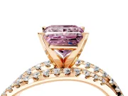 Solitaire Engagement Ring Setting for Fancy Pink Princess Cut Center with Woven 3-Strand Pave Band and Prong Head in Rose Gold