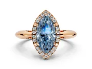 Halo Engagement Ring Setting for Fancy Blue Marquise Center with Tapered Plain Band and Prong Head in Rose Gold