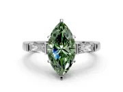 3 Stone Engagement Ring Setting for Fancy Green Marquise Center with Tapered Baguettes, Plain Band and Prong Head in Platinum