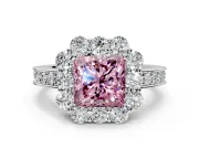 Halo Engagement Ring Setting for Fancy Pink Princess Cut Center with Milgrain Channel Band and Prong Head in Platinum
