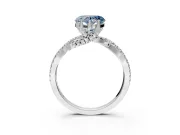 Solitaire Engagement Ring Setting for Fancy Blue Heart-Shaped Center with Narrow Twist Pave Band and Prong Head in Sterling Silver