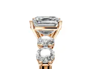 5 Stone Engagement Ring Setting for Asscher Cut Center with Graduated Accents and Prong Head in Rose Gold