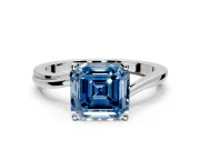 Solitaire Engagement Ring Setting for Fancy Blue Asscher Cut Center with Plain Bypass Twist Band and Prong Head in Platinum