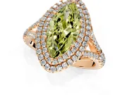 Double Halo Engagement Ring Setting for Fancy Yellow Marquise Center with Narrow Pave Split Shank and Prong Head in Rose Gold