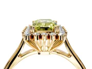 Starburst Halo Engagement Ring Setting for Fancy Yellow Emerald Cut Center with Thin Round-Wire Band and Prong Head in Yellow Gold