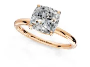 Low-Set Solitaire Engagement Ring Setting for Cushion Cut Center with Thin Plain Band and Prong Head in Rose Gold