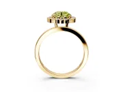 Halo Engagement Ring Setting for Fancy Yellow Round Cut Center with Thin Plain Band and Prong Head in Yellow Gold