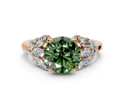 Leaf Cluster Engagement Ring Setting for Fancy Green Round Cut Center with Marquise Accents and Prong Head in Rose Gold