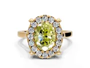 Single Halo Engagement Ring Setting for Fancy Yellow Oval Center with Corner Claws, Plain Band and Prong Head in Yellow Gold