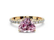Solitaire Engagement Ring Setting for Fancy Pink Heart-Shaped Center with Micro Pave Band and Prong Head in Yellow Gold