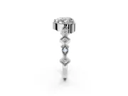 Milgrain Bezel Engagement Ring Setting for Heart-Shaped Center with Marquise Stations and Bezel Head in White Gold