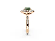 Floral Halo Engagement Ring Setting for Fancy Green Cushion Cut Center with Pave Accents and Prong Head in Rose Gold