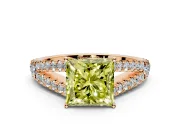 Solitaire Engagement Ring Setting for Fancy Yellow Princess Cut Center with Pave Split Shank and Prong Head in Rose Gold