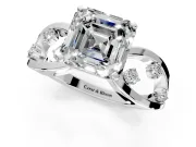 Solitaire Engagement Ring Setting for Asscher Cut Center with Criss-Cross Accent Band and Prong Head in Sterling Silver