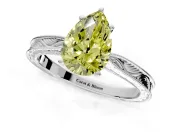 Solitaire Engagement Ring Setting for Fancy Yellow Pear-Shaped Center with Engraved Milgrain Band and Prong Head in Sterling Silver