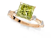 Solitaire Engagement Ring Setting for Fancy Yellow Princess Cut Center with Bezel Station Band and Prong Head in Rose Gold