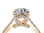 Solitaire Engagement Ring Setting for Round Cut Center with Widening Pave Band and Claw Prong Head in Rose Gold