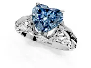 Solitaire Engagement Ring Setting for Fancy Blue Heart-Shaped Center with Filigree Accent Basket and Prong Head in Sterling Silver