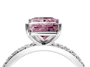 Solitaire Engagement Ring Setting for Fancy Pink Princess Cut Center with Round Cut Pave Band and Prong Head in White Gold