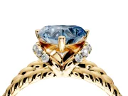 Halo Engagement Ring Setting for Fancy Blue Heart-Shaped Center with Rope Twist Split Shank and Prong Head in Yellow Gold