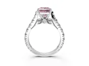 Solitaire Engagement Ring Setting for Fancy Pink Princess Cut Center with Pave Cathedral Shoulders and Prong Head in Platinum