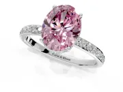 Hidden Halo Engagement Ring Setting for Fancy Pink Oval Center with Pave Band and Prong Head in White Gold