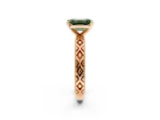 Solitaire Engagement Ring Setting for Fancy Green Emerald Cut Center with Milgrain X Pattern Band and Prong Head in Rose Gold