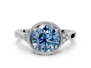 Cluster Engagement Ring Setting for Fancy Blue Round Cut Center with Milgrain Shoulder Clusters and Prong Head in Platinum