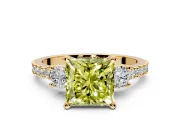 3 Stone Engagement Ring Setting for Fancy Yellow Princess Cut Center with Round Cut Side Accents and Prong Head in Yellow Gold