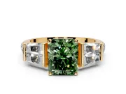 Channel-Set Engagement Ring Setting for Fancy Green Radiant Cut Center with Baguette Band and Prong Head in Yellow Gold