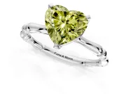 Solitaire Engagement Ring Setting for Fancy Yellow Heart-Shaped Center with Bamboo Band and Prong Head in Platinum
