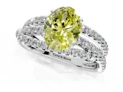 Solitaire Engagement Ring Setting for Fancy Yellow Oval Center with Woven 3-Strand Pave Band and Prong Head in White Gold