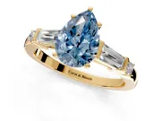 Bar-Set Engagement Ring Setting for Fancy Blue Pear-Shaped Center with Tapered Baguette Accents and Prong Head in Yellow Gold