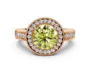 Milgrain Halo Engagement Ring Setting for Fancy Yellow Round Cut Center with Pave Band and Prong Head in Rose Gold