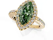 Pave Halo Engagement Ring Setting for Fancy Green Marquise Center with Single Row Pave Band and Prong Head in Yellow Gold