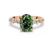 Solitaire Engagement Ring Setting for Fancy Green Oval Center with Trailing Leaf Accent Band and Prong Head in Rose Gold