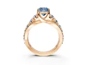 Solitaire Engagement Ring Setting for Fancy Blue Cushion Cut Center with Graduated Shared Prongs and Prong Head in Rose Gold