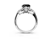 3 Stone Engagement Ring Setting for Fancy Black Heart-Shaped Center with Large Pear-Shaped Accents and Prong Head in Platinum