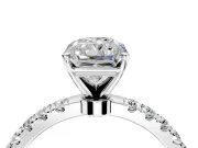 Open Basket Engagement Ring Setting for Radiant Cut Center with Pave Band and Prong Head in White Gold