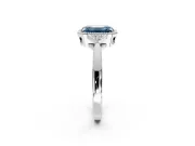 Cluster Engagement Ring Setting for Fancy Blue Emerald Cut Center with Milgrain Shoulder Clusters and Prong Head in Sterling Silver