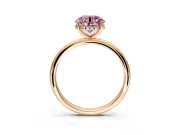 Hidden Halo Engagement Ring Setting for Fancy Pink Round Cut Center with Thin Round-Wire Band and Prong Head in Rose Gold