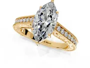 Solitaire Engagement Ring Setting for Marquise Center with Engraved Pave Band and Prong Head in Yellow Gold
